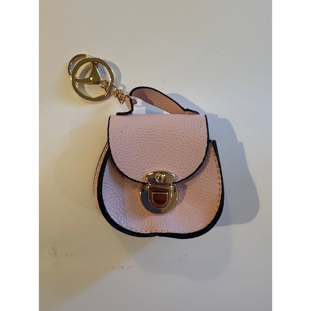 Mini Leather Purse Coin Pouch Keychain Bag Charm Blush Pink Gold Clasp Handbag